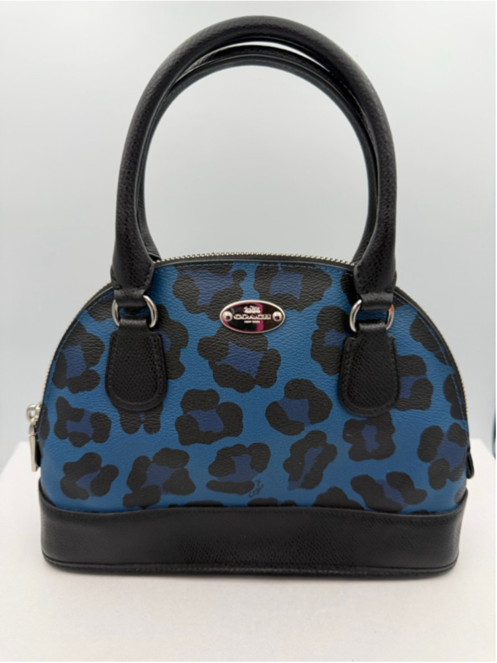 Women's Coach Blue Black Leopard Print Mini Satchel